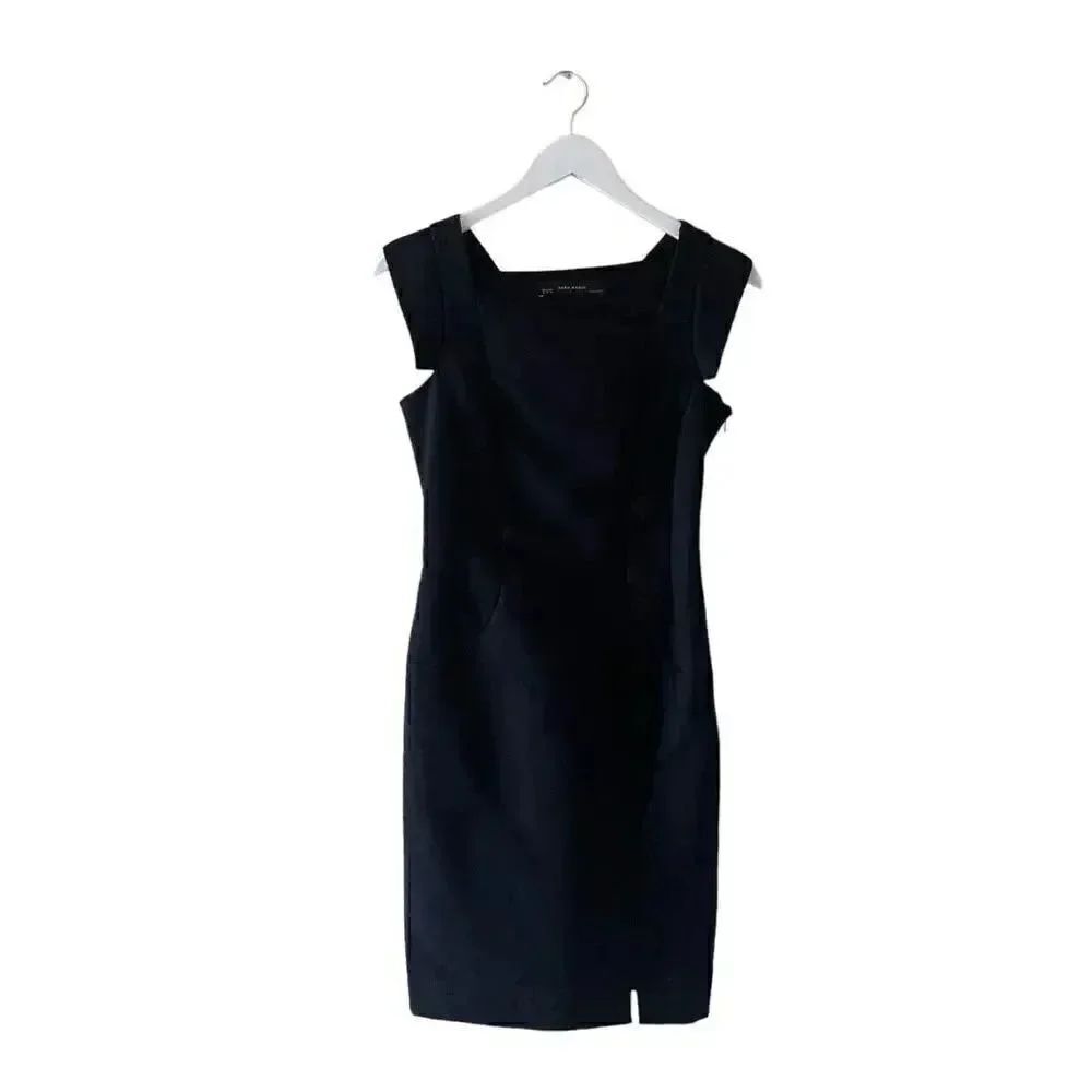 Zara Black Basic Midi Sleeveless Fit Forming Dress SZ XS #1690